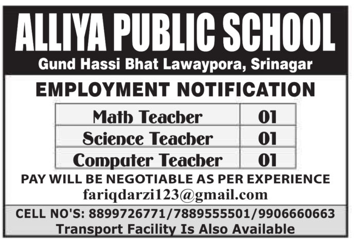 Alliya Public School Job Advertisement 2024