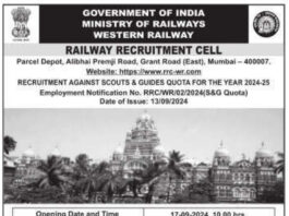 Government of India Ministry of Railways Western Railway Job Advertisement 2024