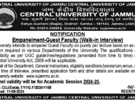 Central University of Jammu – Empanelment of Guest Faculty (Walk-in Interview)