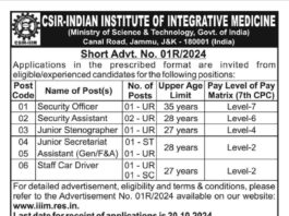 CSIR-Indian Institute of Integrative Medicine Job Advertisement 2024