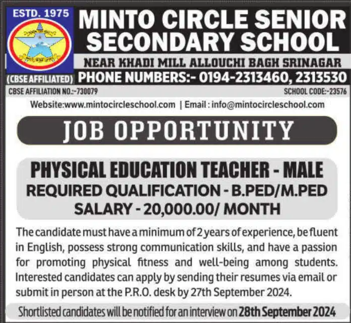 Job Opportunity at Minto Circle Senior Secondary School