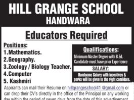 Job Openings at Hill Grange School, Handwara