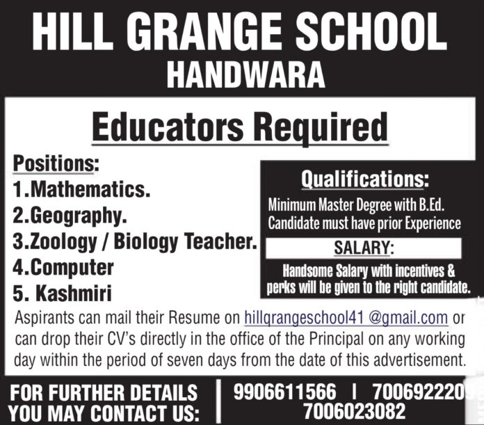 Job Openings at Hill Grange School, Handwara