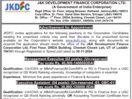 Job Openings at JKDFC: Management Executives & Executive Assistants