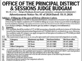 Driver Vacancy Notification at Budgam District Court 2024