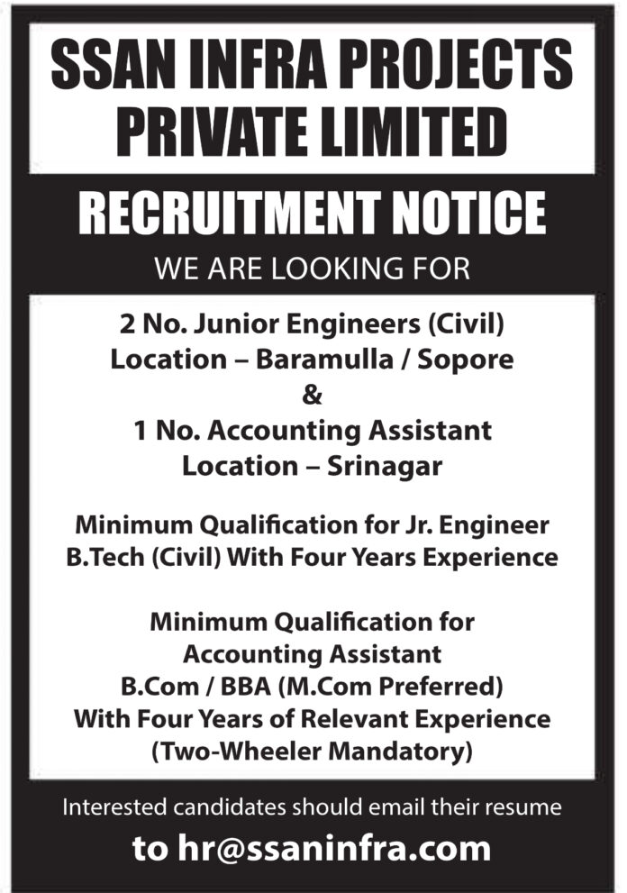 SSAN Infra Projects Pvt. Ltd. is Hiring