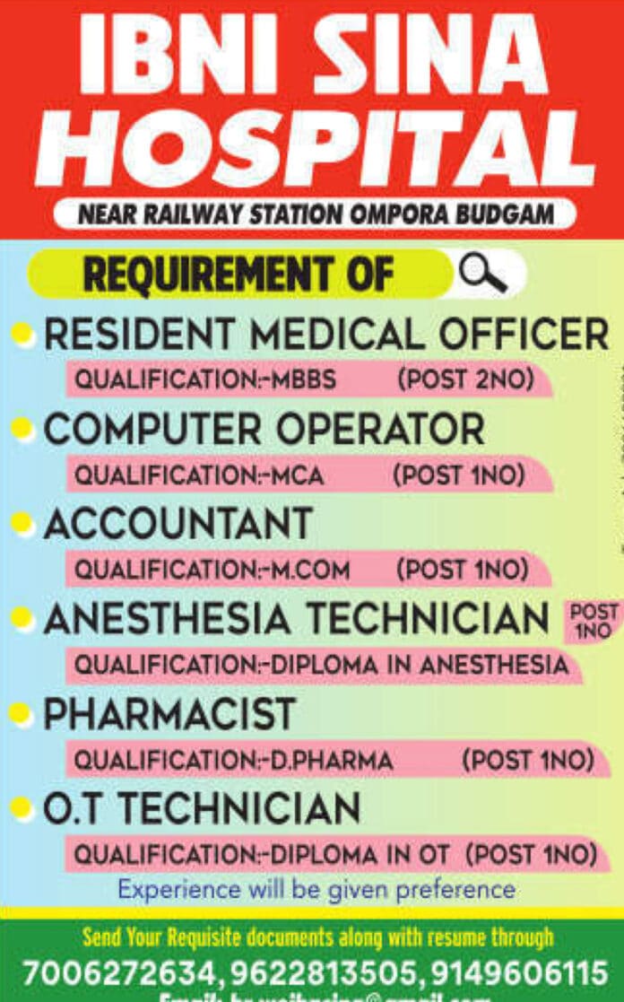 Job Opportunities at Ibni Sina Hospital, Budgam