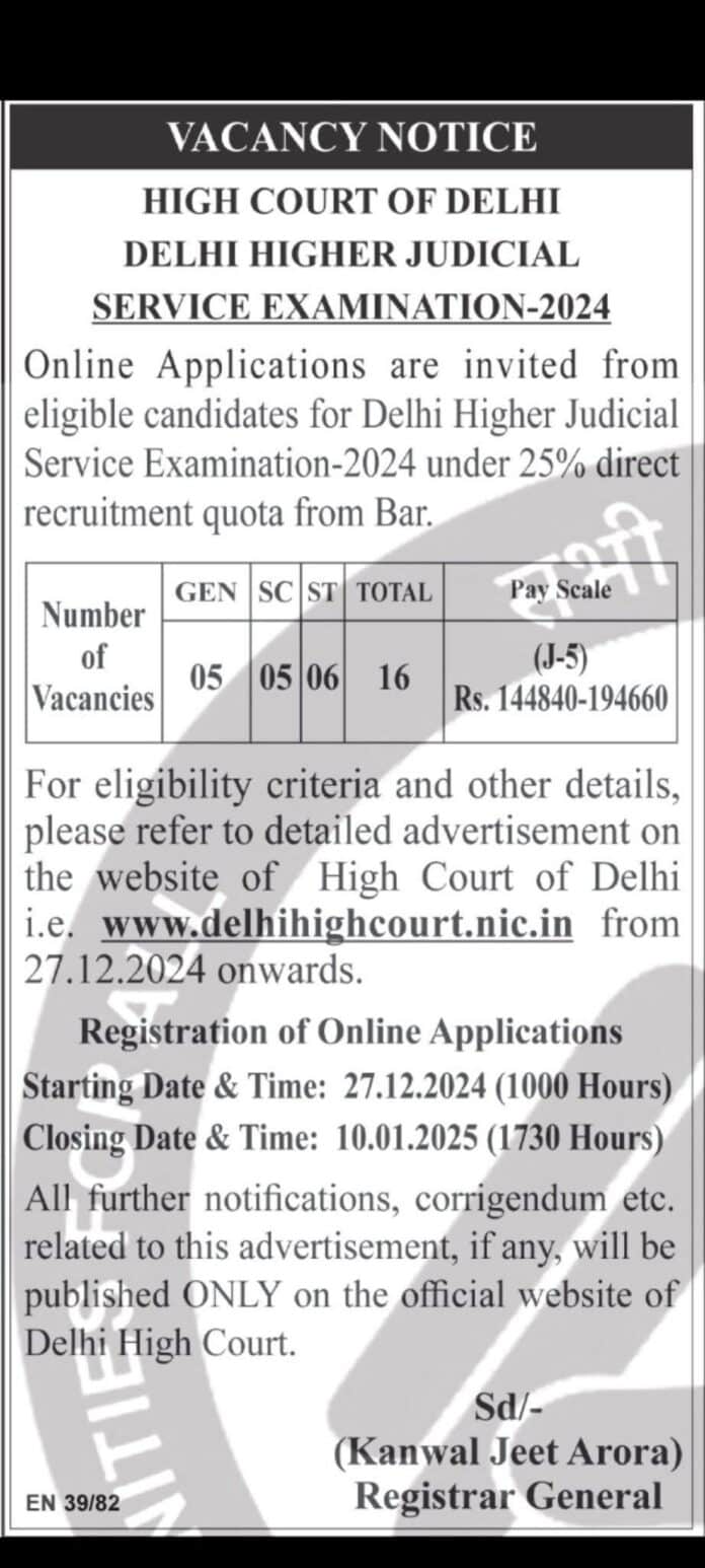 Delhi Higher Judicial Service Examination 2024