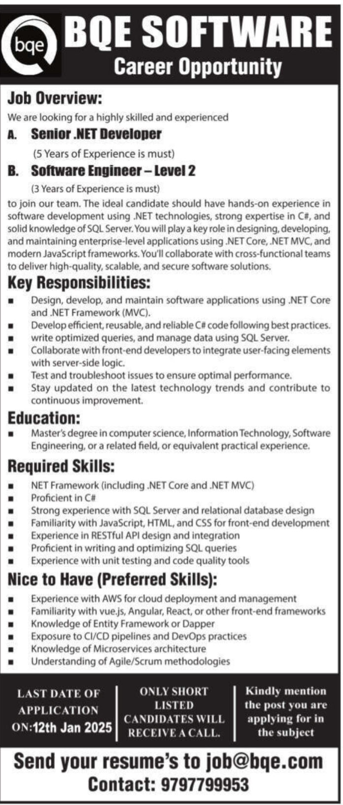 Career Opportunity at BQE Software 2025