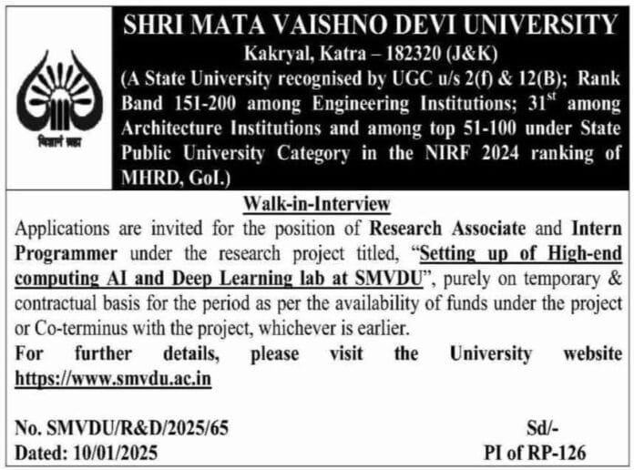 Research Opportunities at Shri Mata Vaishno Devi University (SMVDU)