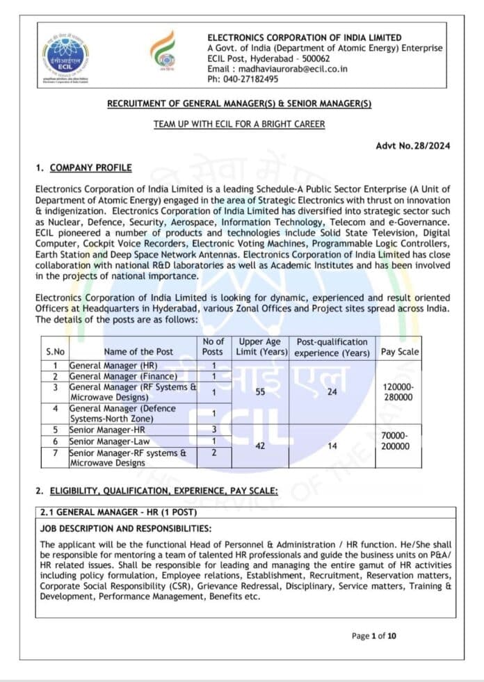 Electronics Corporation of India Limited (ECIL) Recruitment 2024