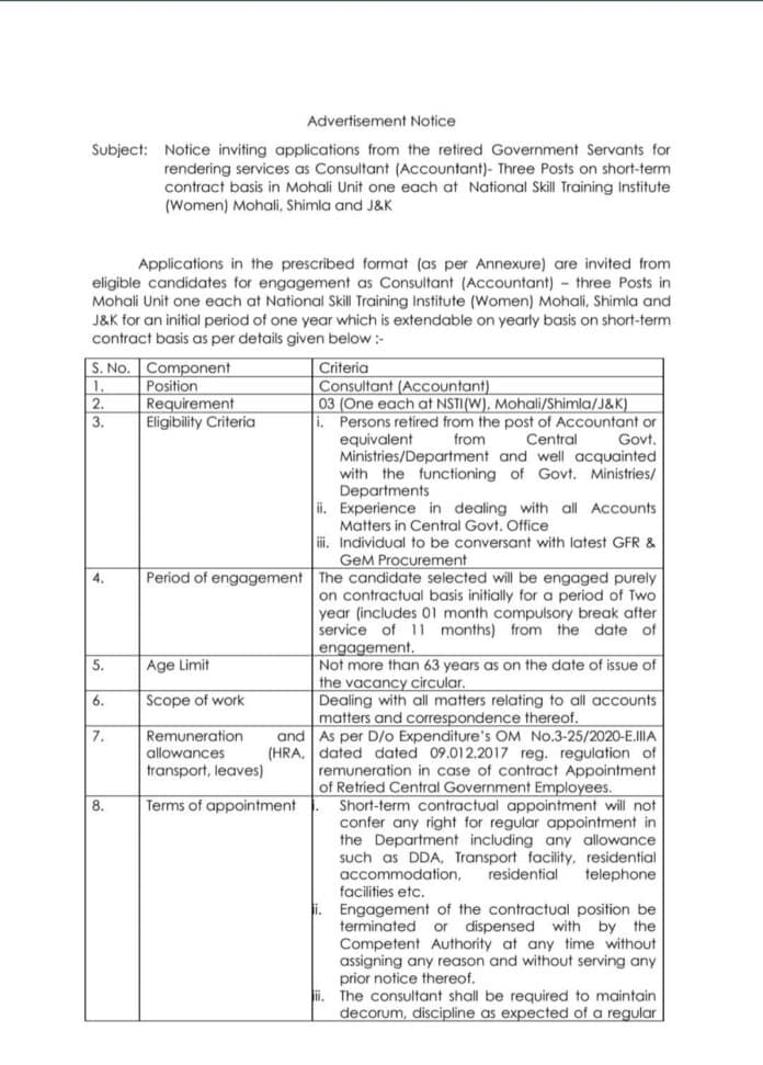 Advertisement Notice: Consultant (Accountant) Positions