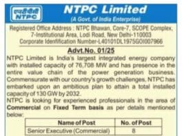 Job Opportunity at NTPC Limited: Senior Executive (Commercial)