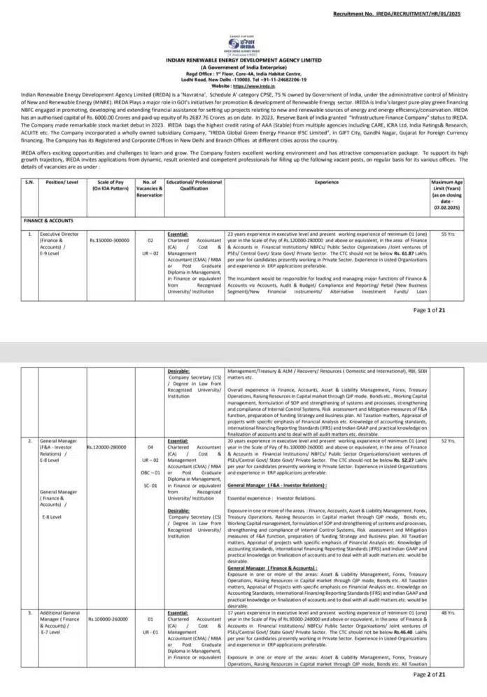 IREDA Recruitment 2025: Apply for Executive Positions in Finance & Accounts
