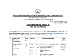 Job Opening: Lower Division Clerk (LDC) at NIEPA, New Delhi