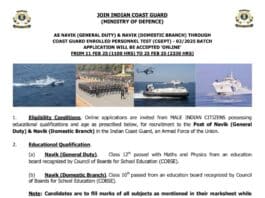 Job Opportunity: Indian Coast Guard Recruitment 2025 for Navik (General Duty) & Navik (Domestic Branch)