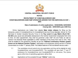 Job Notification: CISF Recruitment 2025 for Constable/Driver and Constable/Driver-Cum-Pump Operator