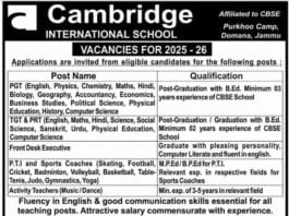 Job Openings at Cambridge International School, Jammu (2025-26)