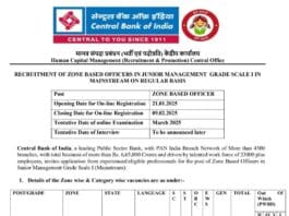 Central Bank of India Recruitment 2025: Zone-Based Officers in Junior Management Grade Scale I