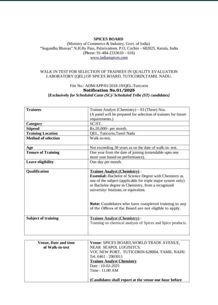 Spices Board Recruitment Notification 2025