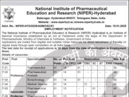 National Institute of Pharmaceutical Education and Research (NIPER) Hyderabad Recruitment 2025