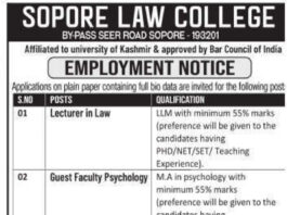 SOPORE LAW COLLEGE JOB ADVERTISEMENT 2025