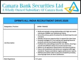 Canara Bank Securities Ltd DPRM Trainee Jobs 2025