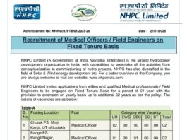 NHPC LIMITED JOB ADVERTISEMENT NO NH/Rectt./FTB/01/2025-26