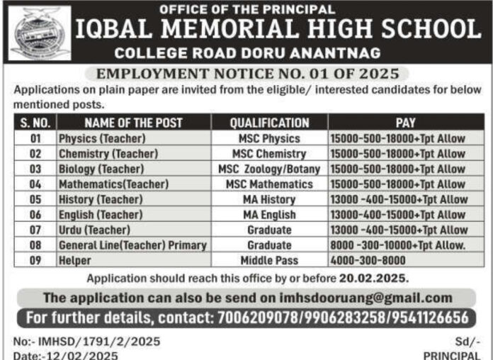 Iqbal Memorial High School Recruitment 2025: Apply for Teaching and Non-Teaching Positions