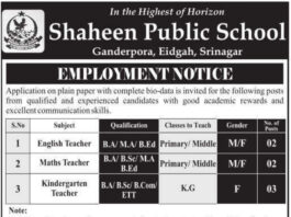 Shaheen Public School Ganderpora Recruitment 2025: Apply for Various Teaching Positions