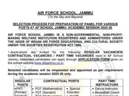 Air Force School Jammu Recruitment 2025: Apply for Various Teaching and Non-Teaching Positions