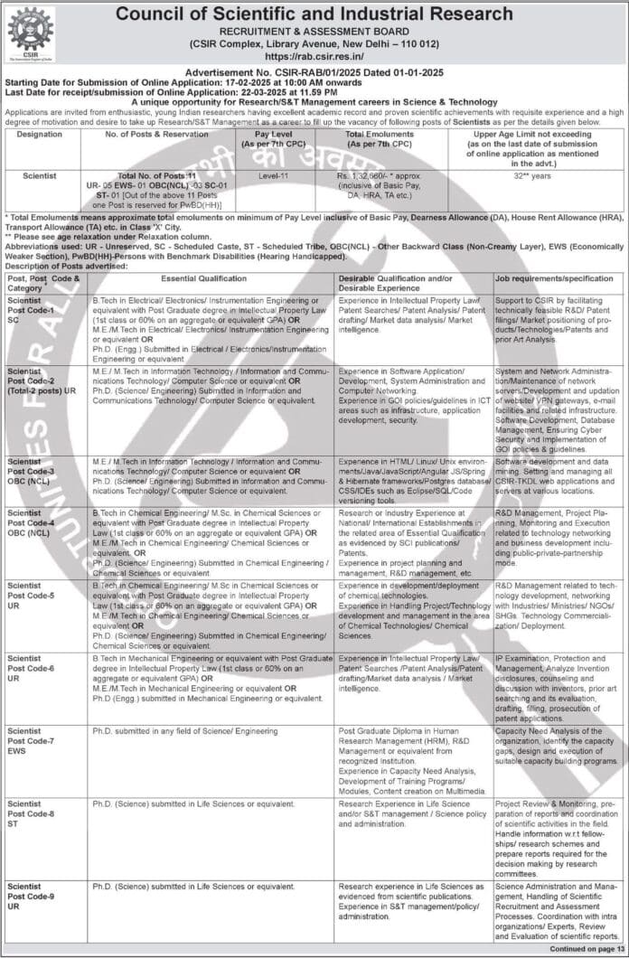 CSIR Recruitment 2025: Apply for Scientist Positions