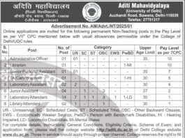 Aditi Mahavidyalaya Recruitment 2025: Apply for Permanent Non-Teaching Posts