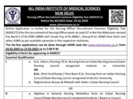 AIIMS New Delhi Recruitment 2025: Apply for Nursing Officer through NORCET 8