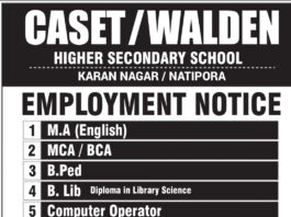 CASET/WALDEN Higher Secondary School Recruitment 2025: Apply for Various Teaching and Non-Teaching Positions