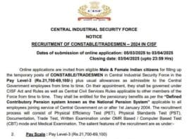 CISF Recruitment 2024: Apply for Constable/Tradesmen Positions