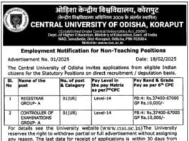 Central University of Odisha Recruitment 2025: Apply for Statutory Non-Teaching Positions