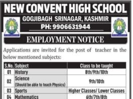 New Convent High School Recruitment 2025: Teaching Positions Available