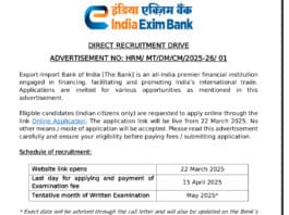 India Exim Bank Recruitment 2025: Direct Recruitment for Various Posts