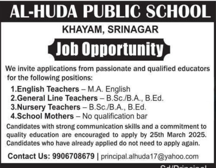 Al-Huda Public School Recruitment 2025: Exciting Teaching and Non-Teaching Opportunities