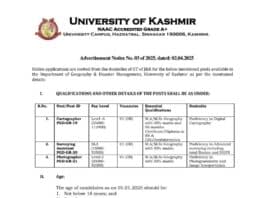 University of Kashmir Recruitment 2025: Department of Geography & Disaster Management