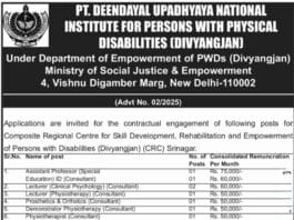 Pt. Deendayal Upadhyaya National Institute for Persons with Physical Disabilities (Divyangjan) Recruitment 2025