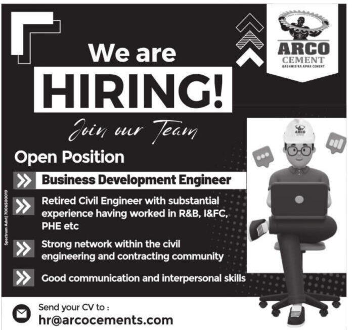 ARCO Cement Recruitment 2025: Business Development Engineer