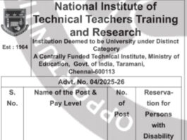 National Institute of Technical Teachers Training and Research Advertisement No.: 04/2025-26