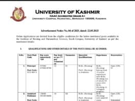 University of Kashmir Recruitment 2025