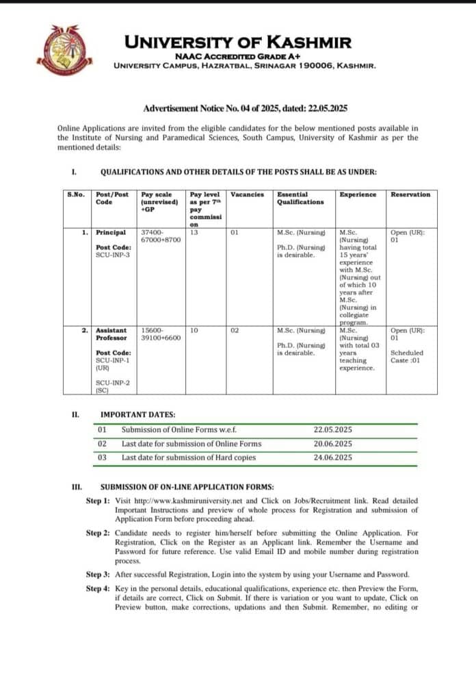 University of Kashmir Recruitment 2025