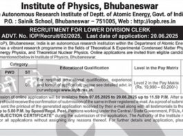 Institute of Physics, Bhubaneswar Recruitment 2025