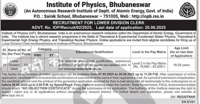 Institute of Physics, Bhubaneswar Recruitment 2025