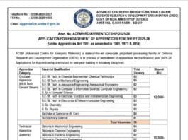 Advanced Centre for Energetic Materials (ACEM) – DRDO Apprenticeship Recruitment 2025