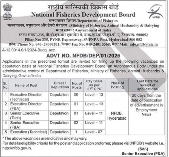 National Fisheries Development Board (NFDB) Recruitment 2025